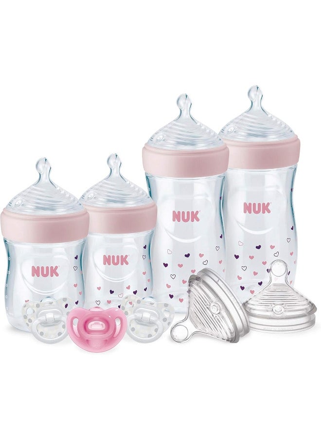 NUK NUK Simply Natural Baby Bottles with SafeTemp Gift Set - Includes 4 Bottles, 3 Pacifiers, and 2 Replacement Bottle  - Image 1