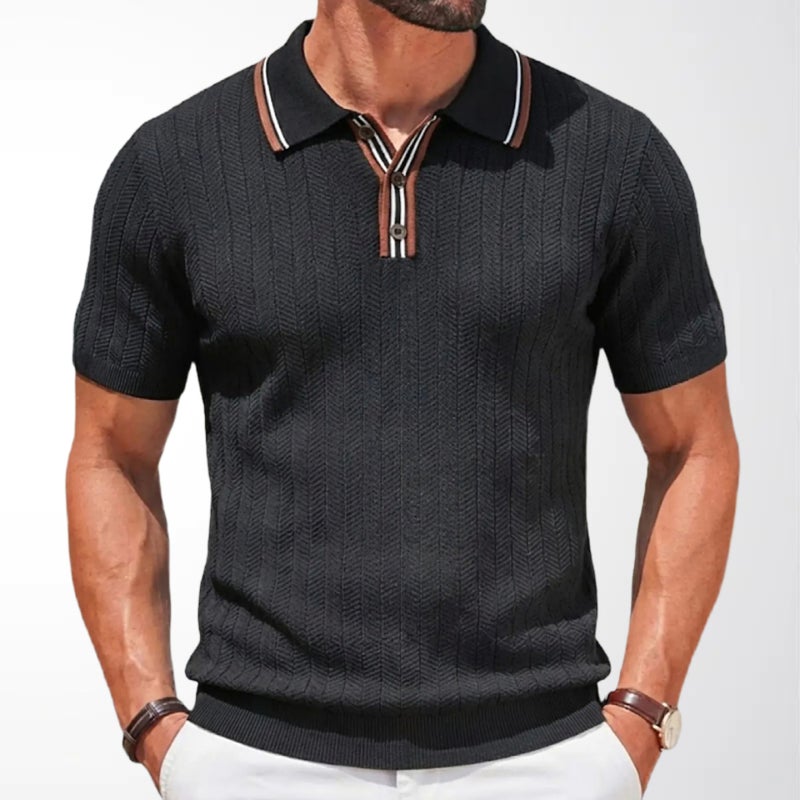 Men's Summer Short Sleeve Knit Polo Shirt Business Casual Striped Collar T-Shirt - Image 4