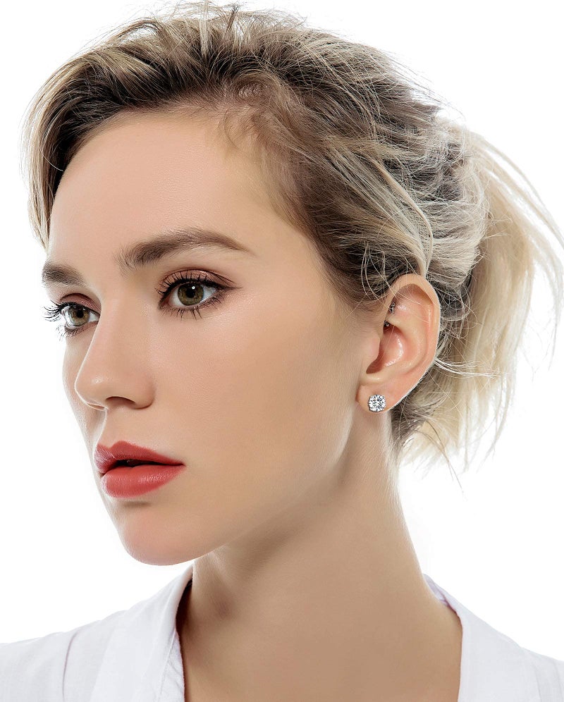 Tornito 7 Pairs 20G Stainless Steel Stud Earrings Round Cubic Zirconia Barbell Earring Set For Men Women 2MM-8MM Silver Tone - Image 4