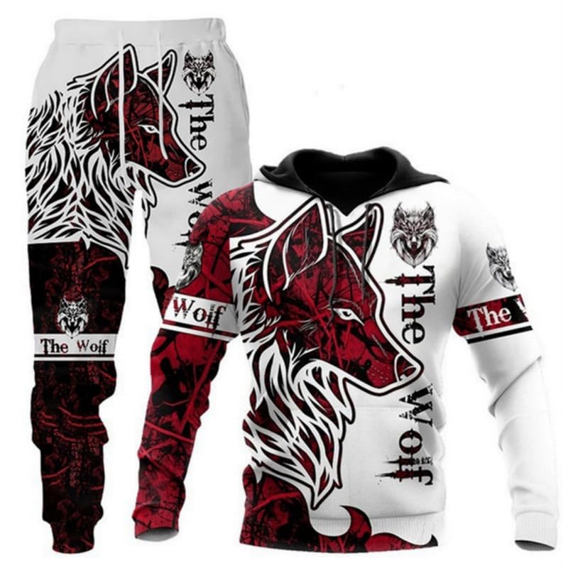 prigridche Wolfs Sweatshirt for Men,Wolf 3D Printed Hoodie Pants Suit Male Autumn Winter Casual Sweashirt Pullover Tracksuit Set - Image 1