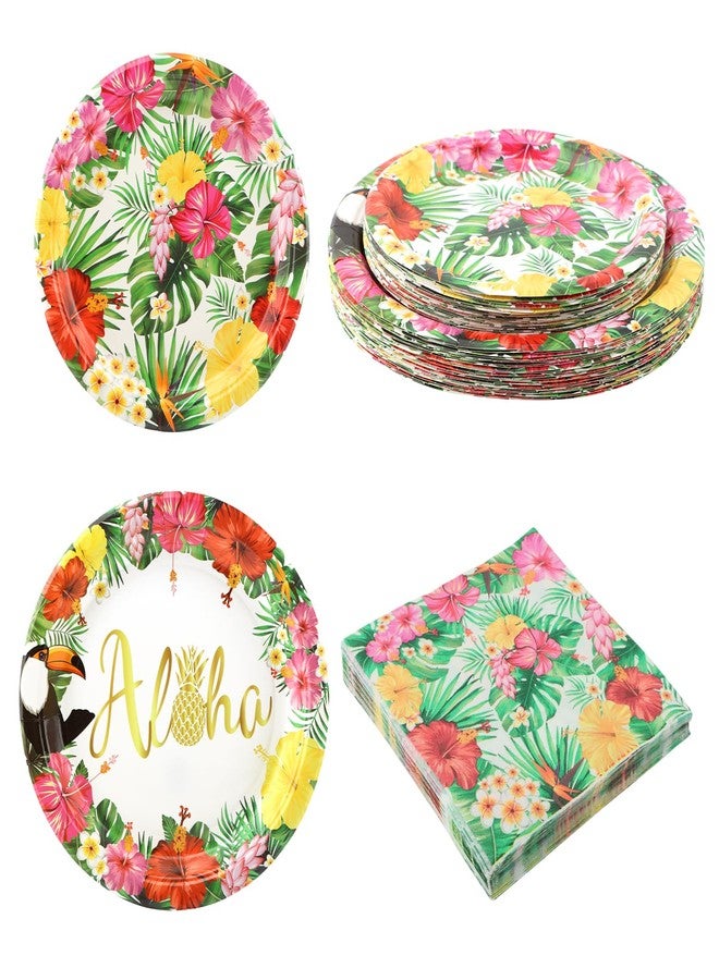 Ranjaner 72 PCS Tropical Luau Party Supplies Kit, Aloha Hawaiian Party Decorations with 7 inch, 9 inch Plates, Napkins for Summer Pool and Summer Parties, BBQs - Image 1