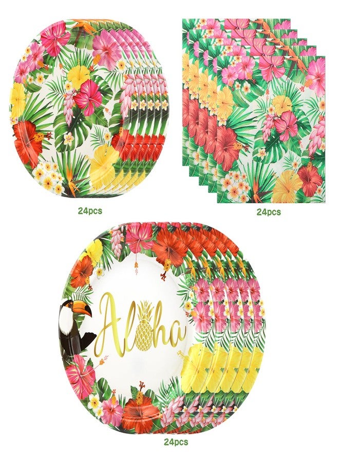 Ranjaner 72 PCS Tropical Luau Party Supplies Kit, Aloha Hawaiian Party Decorations with 7 inch, 9 inch Plates, Napkins for Summer Pool and Summer Parties, BBQs - Image 3