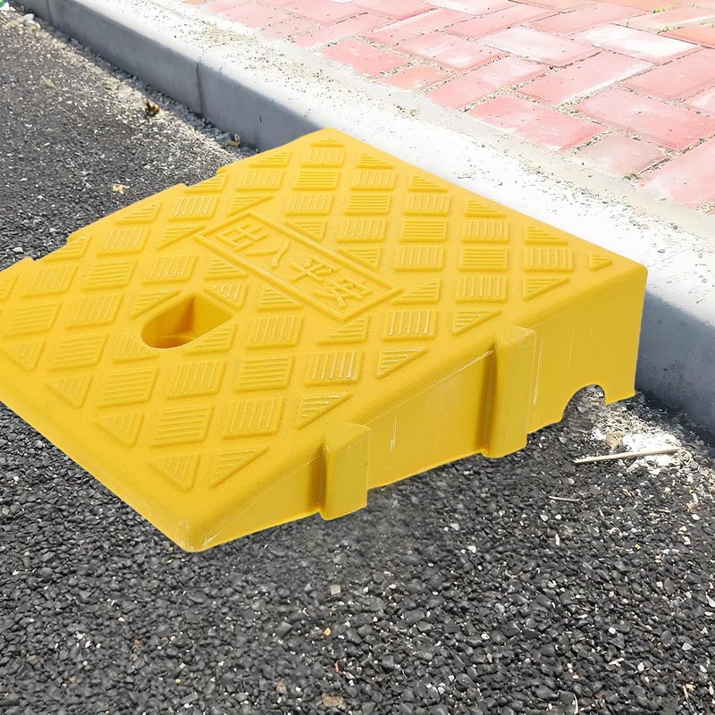 Plastic Curb Ramp 25x27x7cm Yellow Portable Threshold Ramp with Rubber Triangle Pad for Cars Motorcycles Wheelchairs Outdoor - Image 4