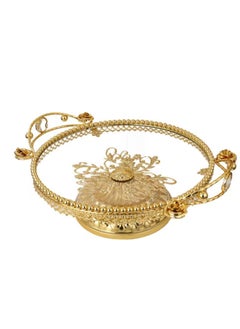 Decorative Gold Metal Fruit Bowl with Crystal Handles, Elegant Beaded Design, Large Round Serving Tray,Kitchen Counter Wave Fruit Basket Serving Bowl Wire Fruit Dish for Fruits and Veggies