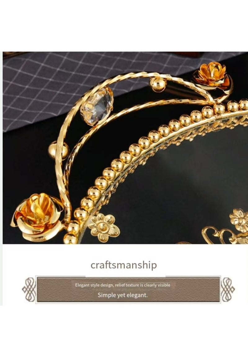 Generic - Decorative Gold Metal Fruit Bowl with Crystal Handles, Elegant Beaded Design, Large Round Serving Tray,Kitchen Counter Wave Fruit Basket Serving Bowl Wire Fruit Dish for Fruits and Veggies - Image 1
