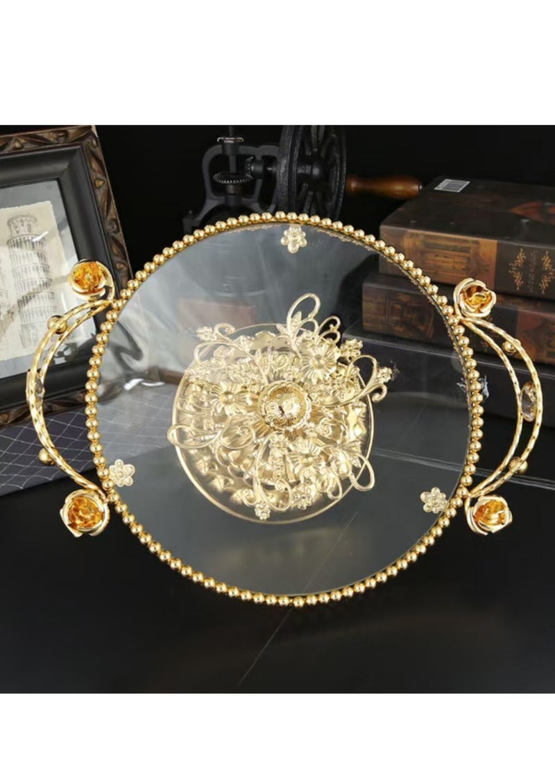 Generic - Decorative Gold Metal Fruit Bowl with Crystal Handles, Elegant Beaded Design, Large Round Serving Tray,Kitchen Counter Wave Fruit Basket Serving Bowl Wire Fruit Dish for Fruits and Veggies - Image 1