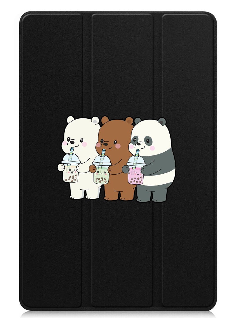 Theodor Protective Flip Case For OnePlus Pad 2 (2024) & OnePlus Pad Pro (2024) With Trifold Stand Auto Wake Sleep Shockproof Cover 3 Panda Drinking - Image 1