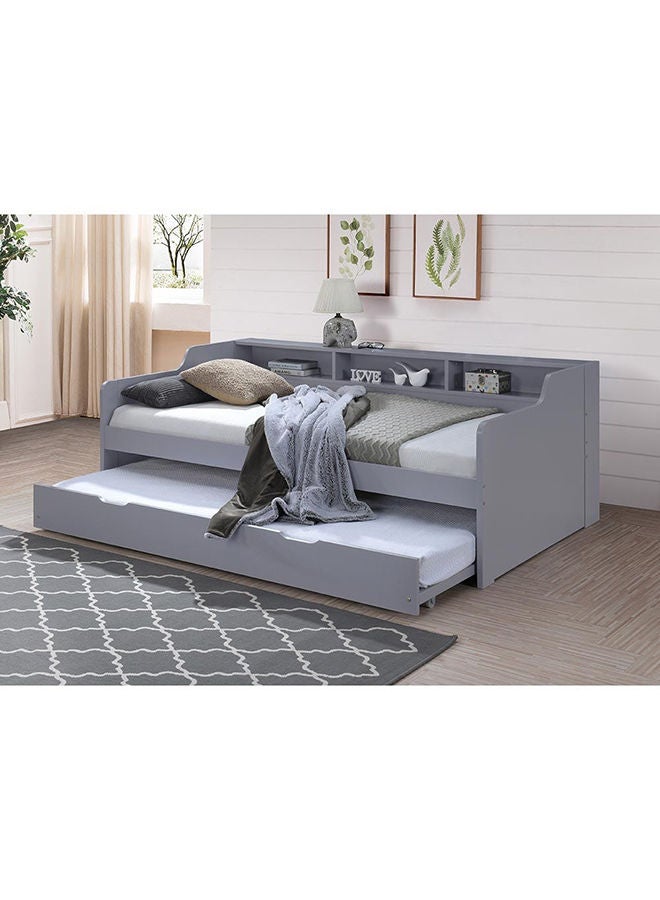 DANUBE HOME Nexus Day Bed With Shelf And Trundle Single Size Bed Frame Strong And Sturdy Modern Design Wooden Furniture Light Grey