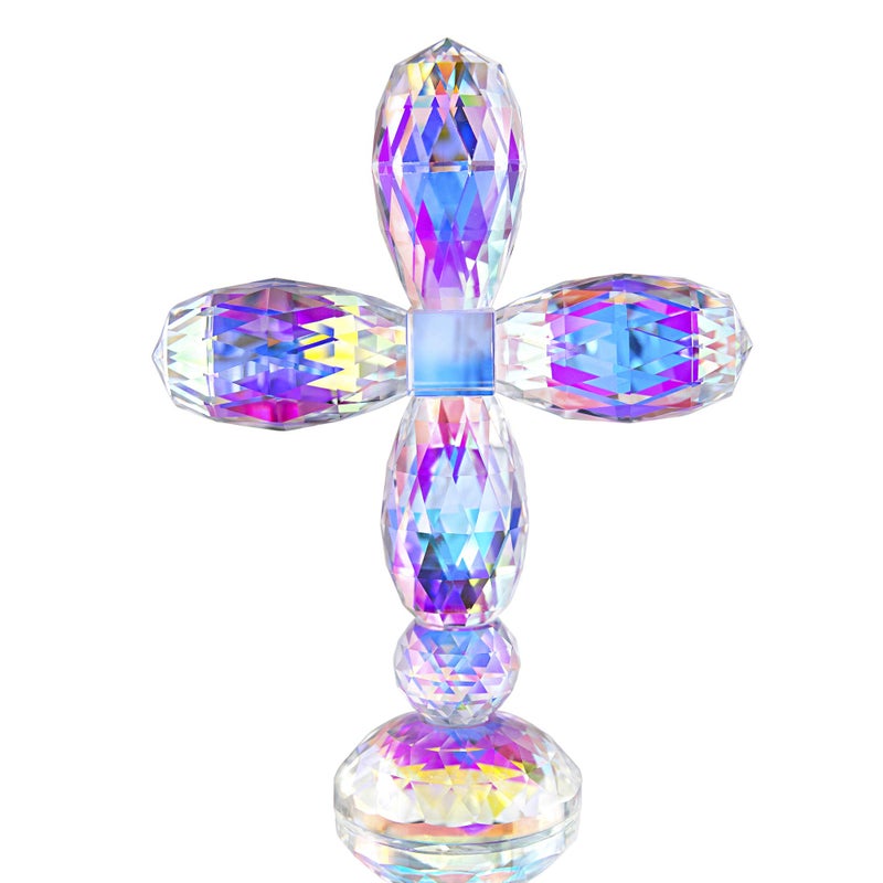 QFkris 7 Crystal Cross Standing Decorative Glass Crosses for Table Shelf Tabletop  Home Decor