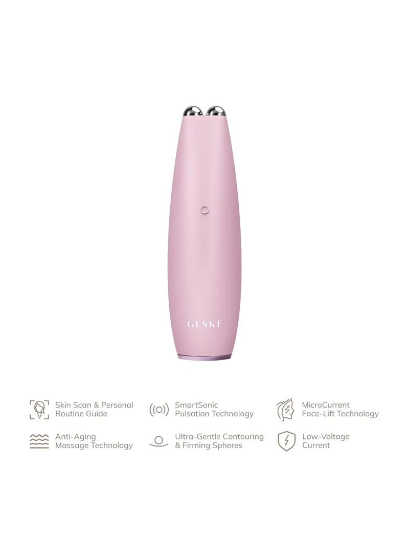 GESKE SmartAppGuided MicroCurrent Face-Lift Pen | 6 in 1 | Anti-aging device | Instant face lift | Skincare tool | Remove wrinkles for firm & youthful skin | Advanced smoothing facial firmer - Pink