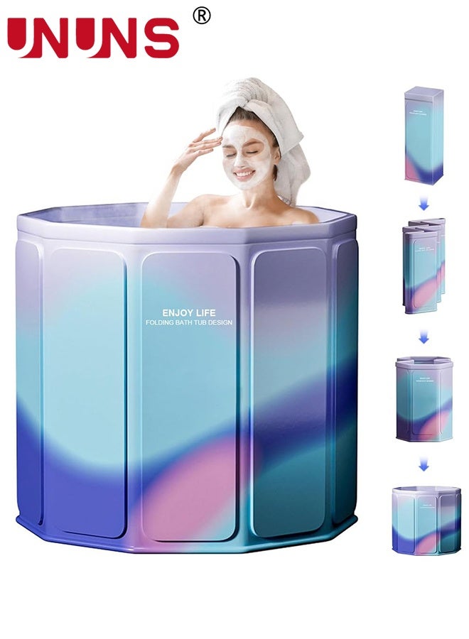 UNUNS Portable Foldable Bathtub for Adults,SPA Soaking Standing Bath Tub for Shower Stall,Freestanding Non-Inflatable Hot Ice Bath Tub,Quick Opening without Installation,No Water Leakage,66x70cm,Gradient blue - Image 1