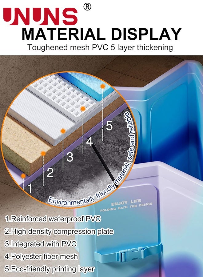 UNUNS Portable Foldable Bathtub for Adults,SPA Soaking Standing Bath Tub for Shower Stall,Freestanding Non-Inflatable Hot Ice Bath Tub,Quick Opening without Installation,No Water Leakage,66x70cm,Gradient blue - Image 4