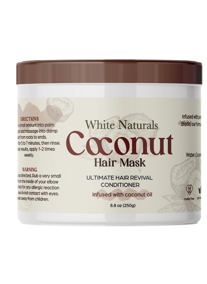 White Naturals - Organic Coconut Hair Mask for Hair Growth and Volume, Moisturizing and Deep Conditioning Mask For Dry Damaged Hair, Hair Tchicking Treatment Cream Mask, Fights Breakages and Split Ends - Image 1