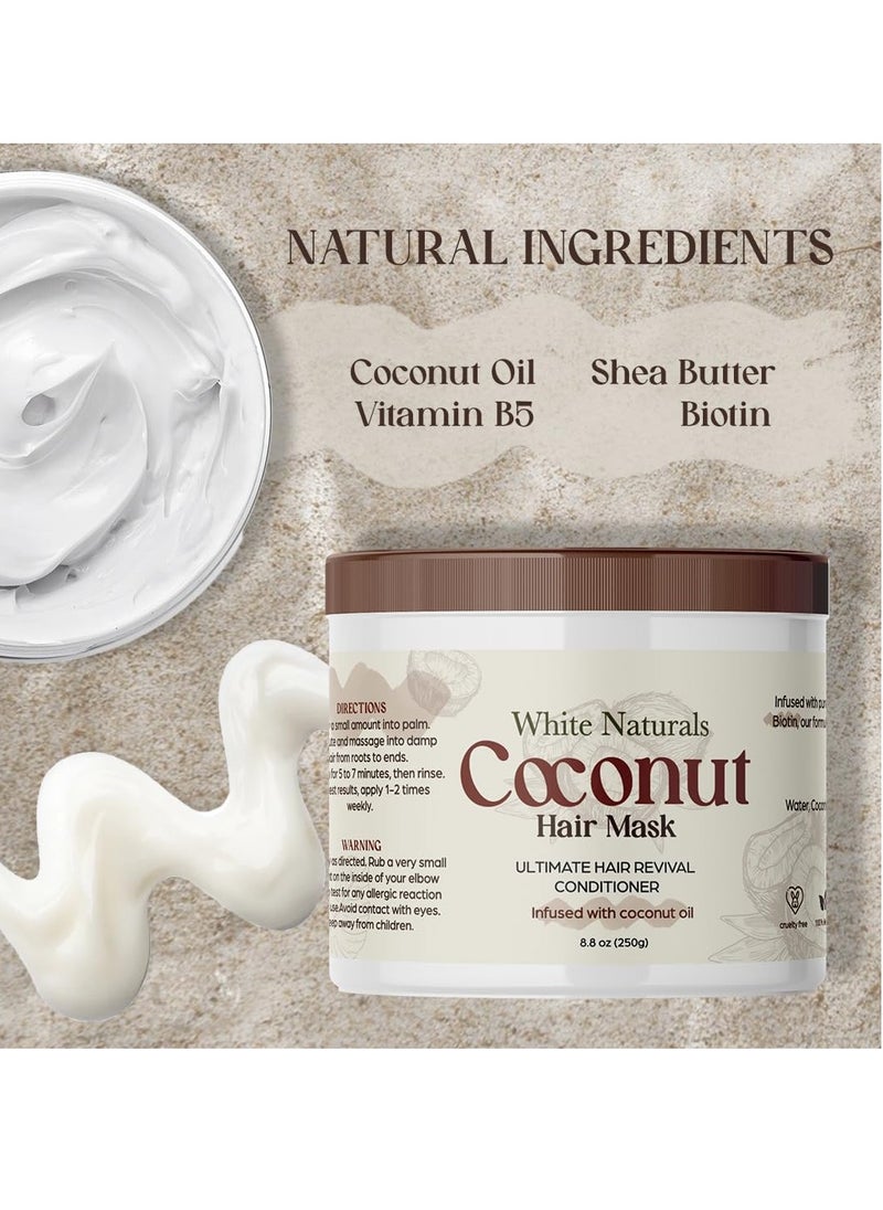 White Naturals - Organic Coconut Hair Mask for Hair Growth and Volume, Moisturizing and Deep Conditioning Mask For Dry Damaged Hair, Hair Tchicking Treatment Cream Mask, Fights Breakages and Split Ends - Image 1