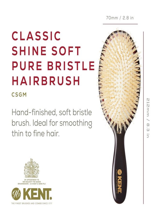 Kent CSGM 7.75" Classic Shine Medium Oval Cushion Straightening Brush and Hair Detangler - Soft White Boar Bristle Hair Brush - Shine Hair Brush and Scalp Scrubber for Mid-Length Fine or Thinning Hair - Image 2