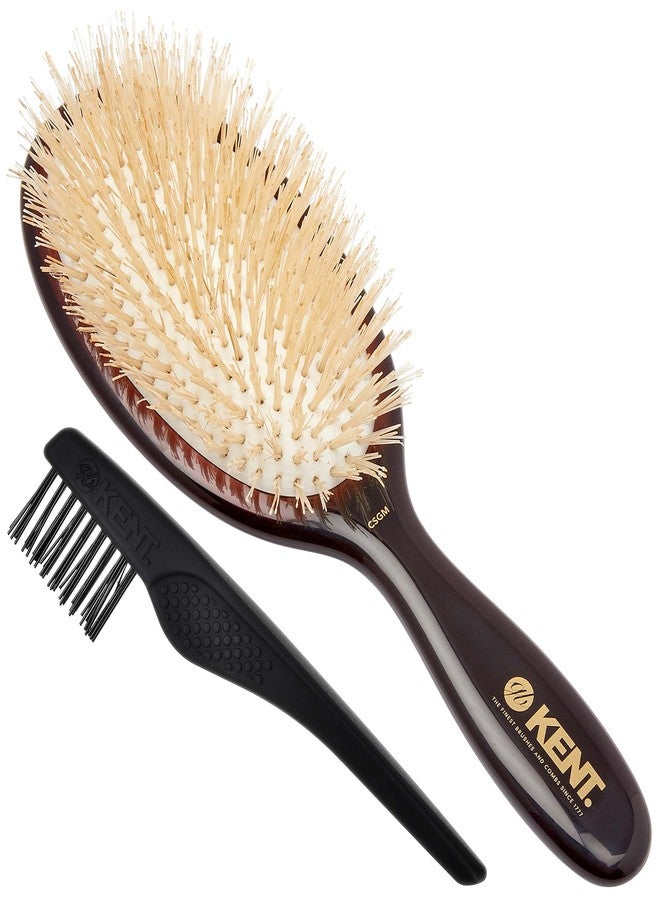 Kent CSGM 7.75" Classic Shine Medium Oval Cushion Straightening Brush and Hair Detangler - Soft White Boar Bristle Hair Brush - Shine Hair Brush and Scalp Scrubber for Mid-Length Fine or Thinning Hair - Image 1