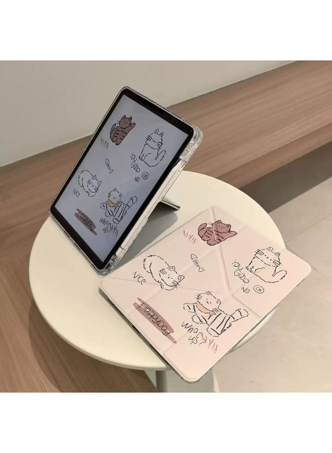 إطار آيباد 10 - غطاء واقي ضد الصدمات بتصميم قطة لطيف، مع حامل ثلاثي مغناطيسي على شكل Y ومساحة مخصصة لقلم آبل بنسل، متوافق مع آيباد 10.9 بوصة من الجيلين العاشر (A16) والحادي عشر 2025 - Image 3