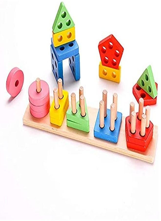 ORiTi - Wooden Educational Geometric Toys, Preschool Learning Shape Color Recognition Stacking Blocks, Toddler - Image 1