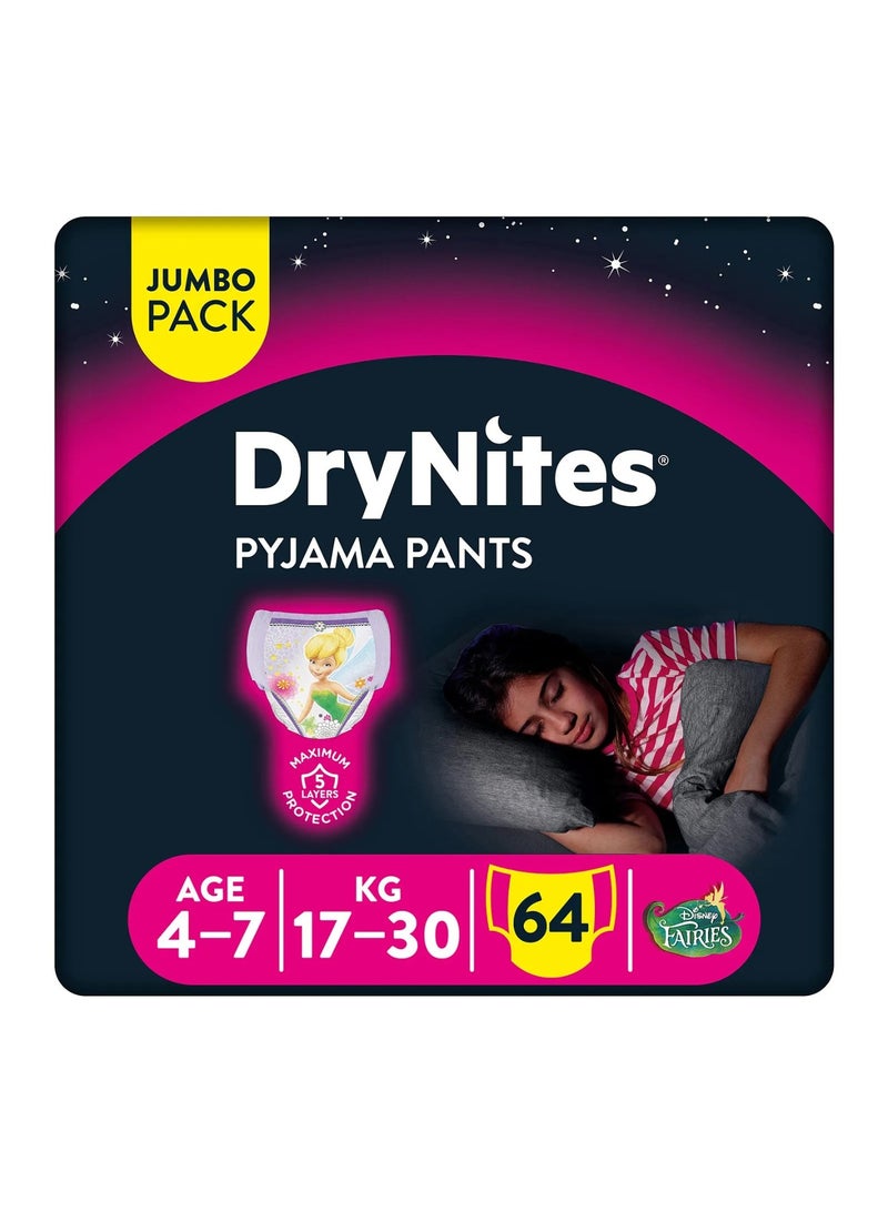 HUGGIES Huggies x Disney Fairies DryNites Pyjama Pants, 64 Pieces Jumbo Pack, For Girls Age 4-7, 17-30kg - Night-Time Protection, Super Absorbent, 5 Layers, Leak Free - Image 2