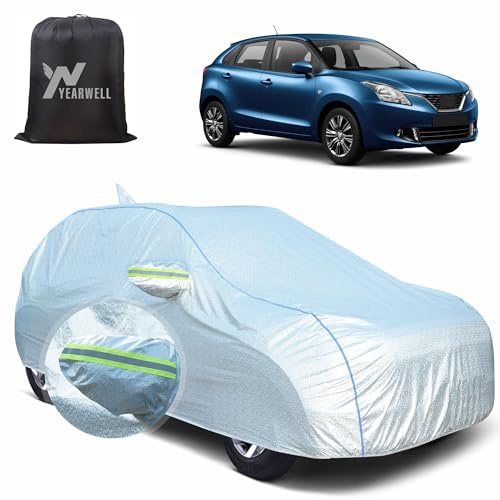 YEARWELL Car Body Cover for Maruti Baleno (2015 to 2021), 100% Waterproof, Heat-Resistant with Mirror & Antenna Pockets, Soft Cotton Lining, Triple Stitched, Piping & Reflector (Reflective Silver) - Image 1