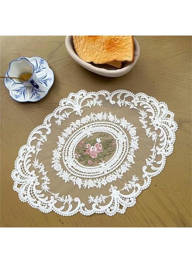 HOOKOR 2Pack Retro Lace Placemats, French Crochet Doilies, Handmade Embroidered Table Mats, 12x16 inch Place Mats Cup Mat for Dining Table, Washable Durable Table Mats (White)  - Image 1