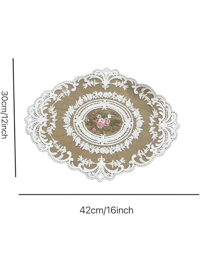 HOOKOR 2Pack Retro Lace Placemats, French Crochet Doilies, Handmade Embroidered Table Mats, 12x16 inch Place Mats Cup Mat for Dining Table, Washable Durable Table Mats (White)  - Image 2