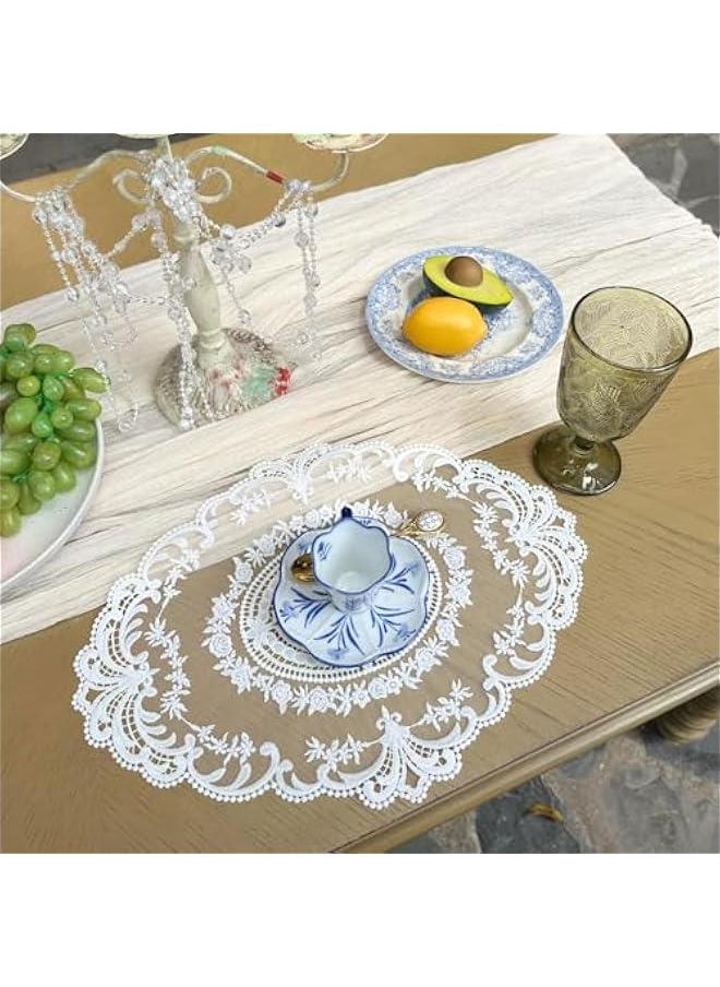 HOOKOR 2Pack Retro Lace Placemats, French Crochet Doilies, Handmade Embroidered Table Mats, 12x16 inch Place Mats Cup Mat for Dining Table, Washable Durable Table Mats (White)  - Image 3