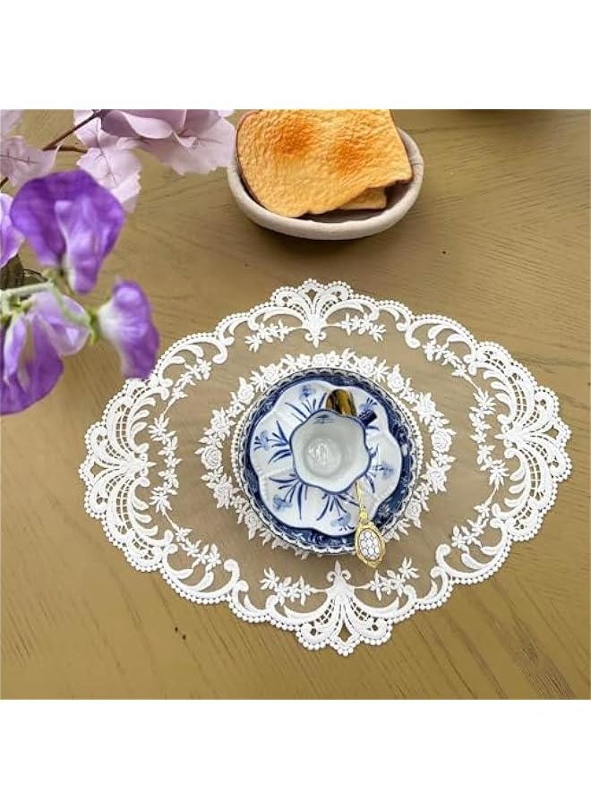 HOOKOR 2Pack Retro Lace Placemats, French Crochet Doilies, Handmade Embroidered Table Mats, 12x16 inch Place Mats Cup Mat for Dining Table, Washable Durable Table Mats (White)  - Image 4