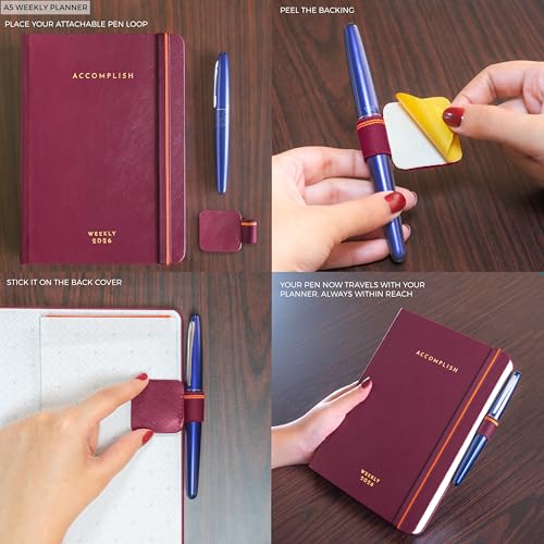 NEORAH — A5 Dated WEEKLY Planner 2026 ACCOMPLISH—264 Pages of Yearly |12 Month | 52 Week+24 Hours + Notes pages for each week — Office Diary Academic diary - Hardcover [Pen Loop Attachable] (RHUBARB) - Image 3