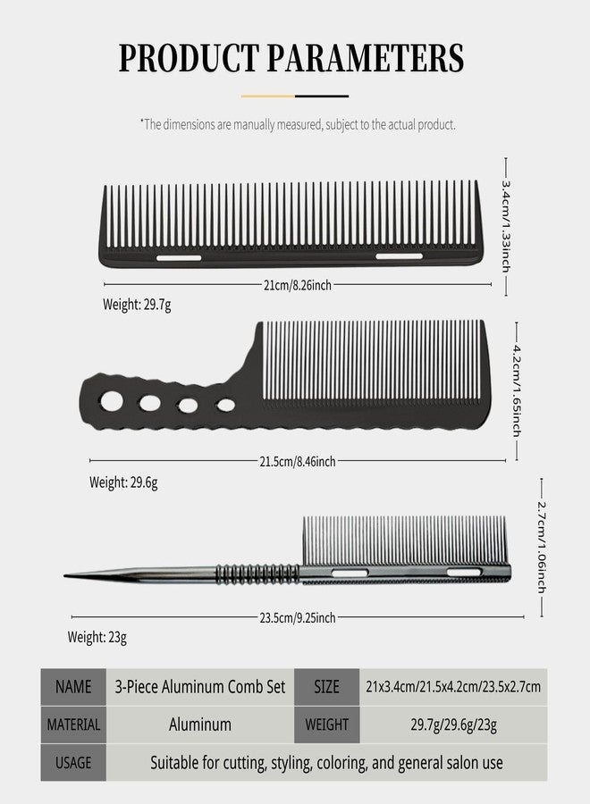 BARBERPLAN 3 Types Professional Aluminum Hair Combs Metal Combs for Hair Cutting Styling - Included Fine Tooth, Rat Tail, Handle Comb (Gold) - Image 2