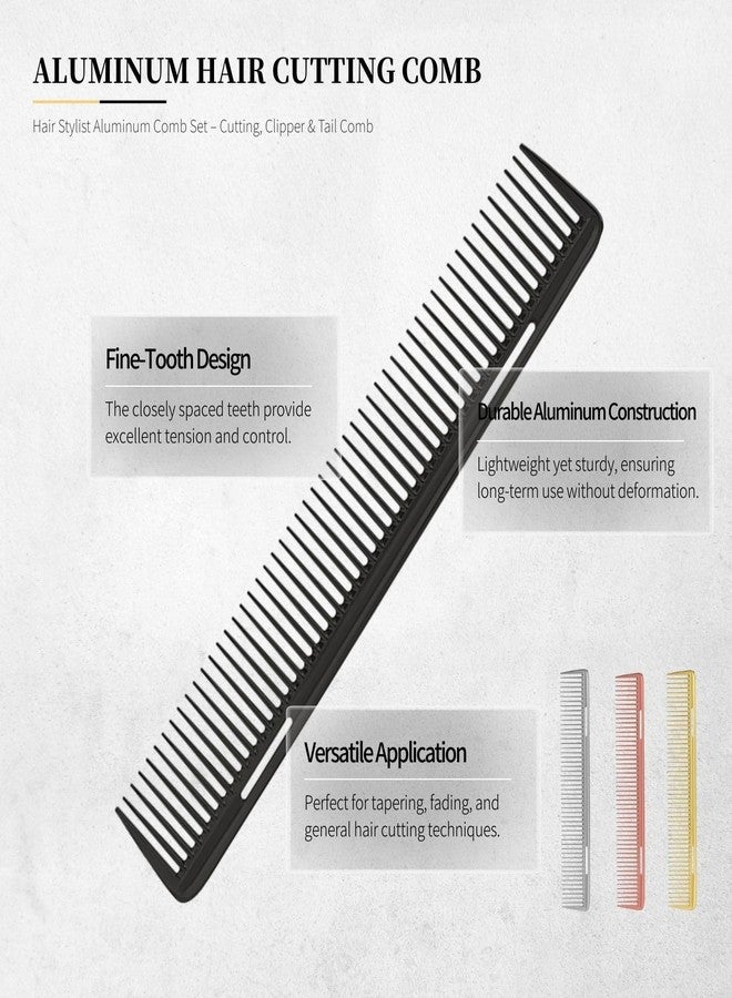 BARBERPLAN 3 Types Professional Aluminum Hair Combs Metal Combs for Hair Cutting Styling - Included Fine Tooth, Rat Tail, Handle Comb (Gold) - Image 5
