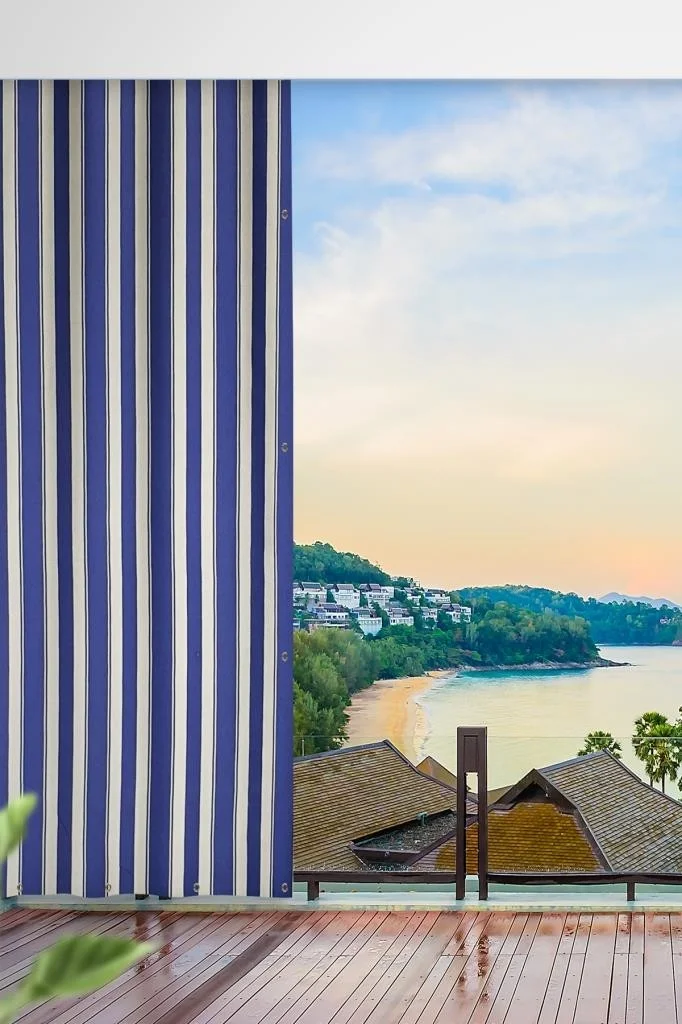 Altın Pamuk Golden Cotton Eyelet Balcony Curtain with Width Size Options in All Sizes-Balcony Canvas Blue