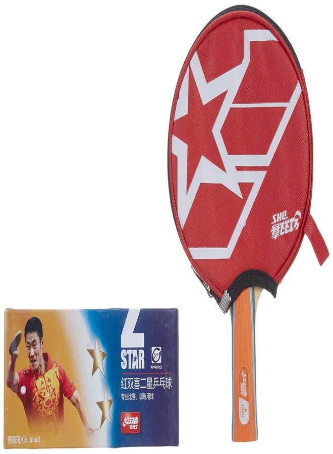 دي إتش أس مضرب تنس الطاولة A1003 DHS مع كرة تنس الطاولة DHS 40 مم نجمتين برتقالي (علبة 90 قطعة) - Image 3