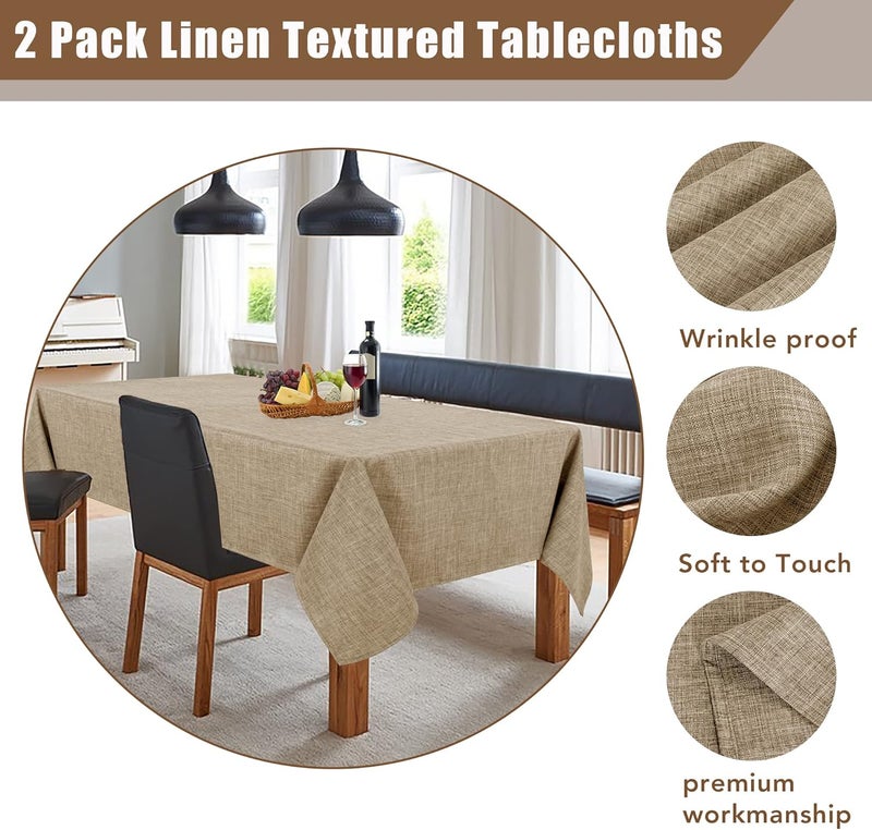 Fitable Faux Linen Table Clothes Rectangle 60 x 120 Inch  2 Pack Khaki Tablecloths for 8 Foot Tables Faux Burlap Kitchen Table Covers for Dining Party Farmhouse Banquet Buffet - Image 4