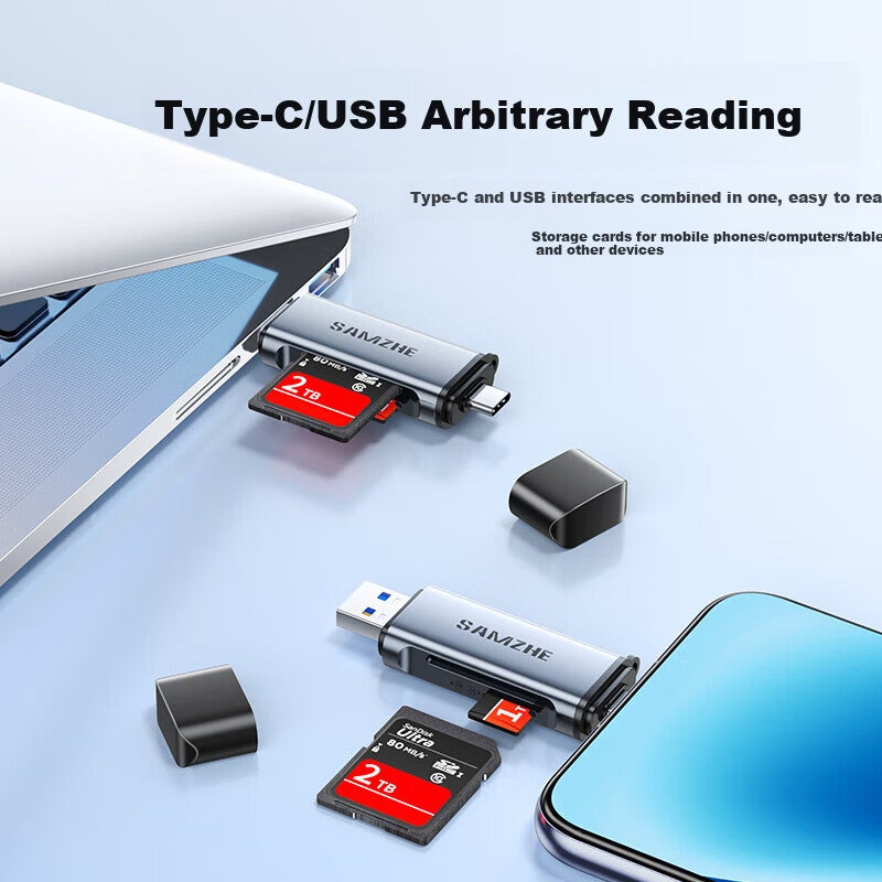 SAMZHE [Dual Card Dual Read] USB/Type-C Card Reader 3.2 High-Speed SD/TF Compatible with IPhone 17, Computers, Pocket 3 Cameras, CCD, Drones, Surveillance Memory Cards - Image 5