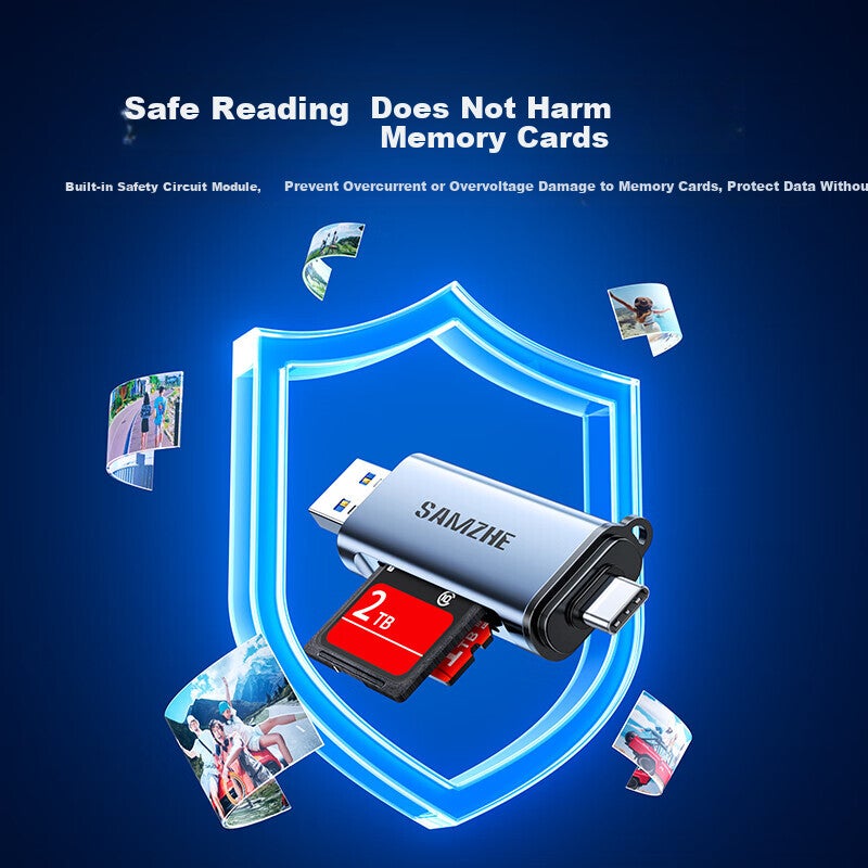 SAMZHE [Dual Card Dual Read] USB/Type-C Card Reader 3.2 High-Speed SD/TF Compatible with IPhone 17, Computers, Pocket 3 Cameras, CCD, Drones, Surveillance Memory Cards - Image 2