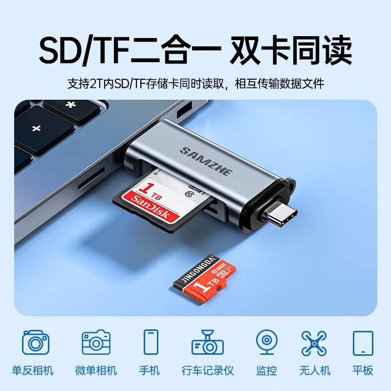 SAMZHE [Dual Card Dual Read] USB/Type-C Card Reader 3.2 High-Speed SD/TF Compatible with IPhone 17, Computers, Pocket 3 Cameras, CCD, Drones, Surveillance Memory Cards - Image 4