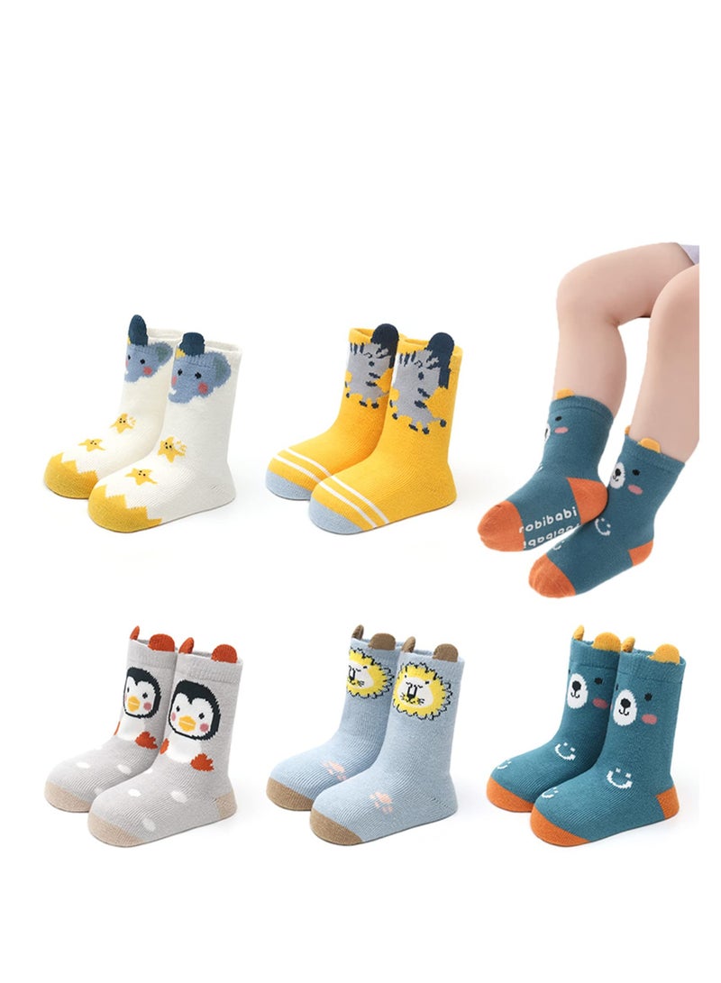 SYOSI Toddler Non Slip Socks, Animal Grip Tube Baby Socks Anti-Skid Cartoon Crew Socks 5 Pairs  M Size - Image 1