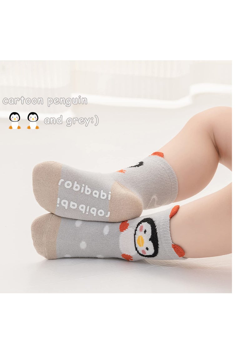 SYOSI Toddler Non Slip Socks, Animal Grip Tube Baby Socks Anti-Skid Cartoon Crew Socks 5 Pairs  M Size - Image 4