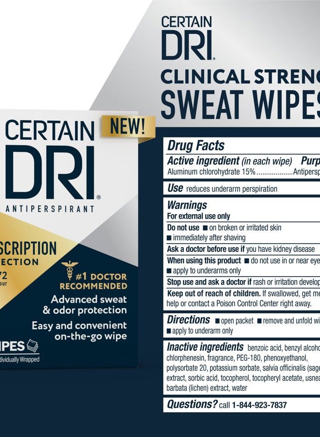 Certain Dri Antiperspirant Wipes for Excessive Sweating & Hyperhidrosis – 72HR Clinical Strength Odor & Perspiration Protection, Travel-Friendly, Dermatologist Recommended, (10 Count) - Image 2