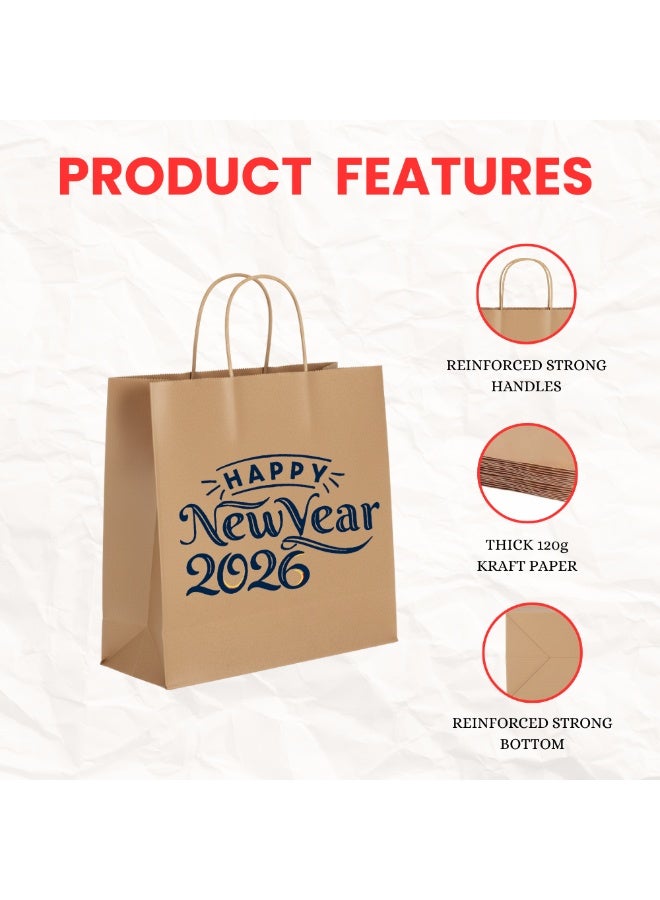 برينت شوب فور مي أكياس هدايا كرافت صديقة للبيئة بحجم A3 مع تهنئة بالعام الجديد 2026 - أكياس ورق كرافت قابلة لإعادة الاستخدام بحجم A3 لهدايا رأس السنة الجديدة - أكياس بقالة - Image 5