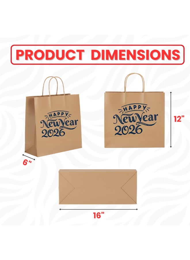 برينت شوب فور مي أكياس هدايا كرافت صديقة للبيئة بحجم A3 مع تهنئة بالعام الجديد 2026 - أكياس ورق كرافت قابلة لإعادة الاستخدام بحجم A3 لهدايا رأس السنة الجديدة - أكياس بقالة - Image 3