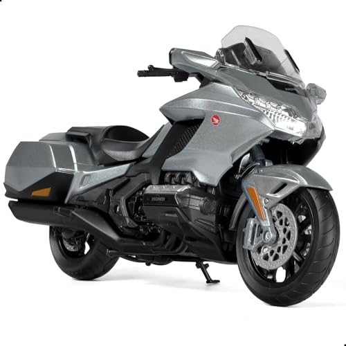 Risopen 1:12 Motorcycle Model Toy for Honda Goldwing Metal Die-cast with Plastic Motorcycle Model for Welly No Assembly Required Mini Finished Moto Gift for Adult（Grey） - Image 1