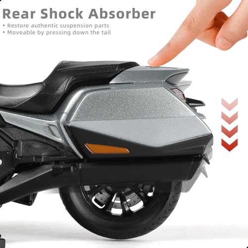 Risopen 1:12 Motorcycle Model Toy for Honda Goldwing Metal Die-cast with Plastic Motorcycle Model for Welly No Assembly Required Mini Finished Moto Gift for Adult（Grey） - Image 4