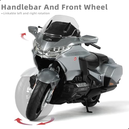 Risopen 1:12 Motorcycle Model Toy for Honda Goldwing Metal Die-cast with Plastic Motorcycle Model for Welly No Assembly Required Mini Finished Moto Gift for Adult（Grey） - Image 3