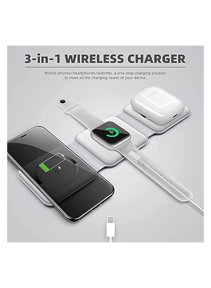 بادوم شاحن لاسلكي 3 في 1، قاعدة شحن مغناطيسية قابلة للطي، قاعدة شحن لاسلكية سريعة (أبيض) USB - Image 3