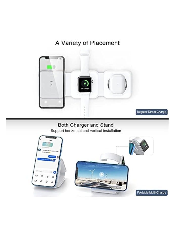 بادوم شاحن لاسلكي 3 في 1، قاعدة شحن مغناطيسية قابلة للطي، قاعدة شحن لاسلكية سريعة (أبيض) USB - Image 4