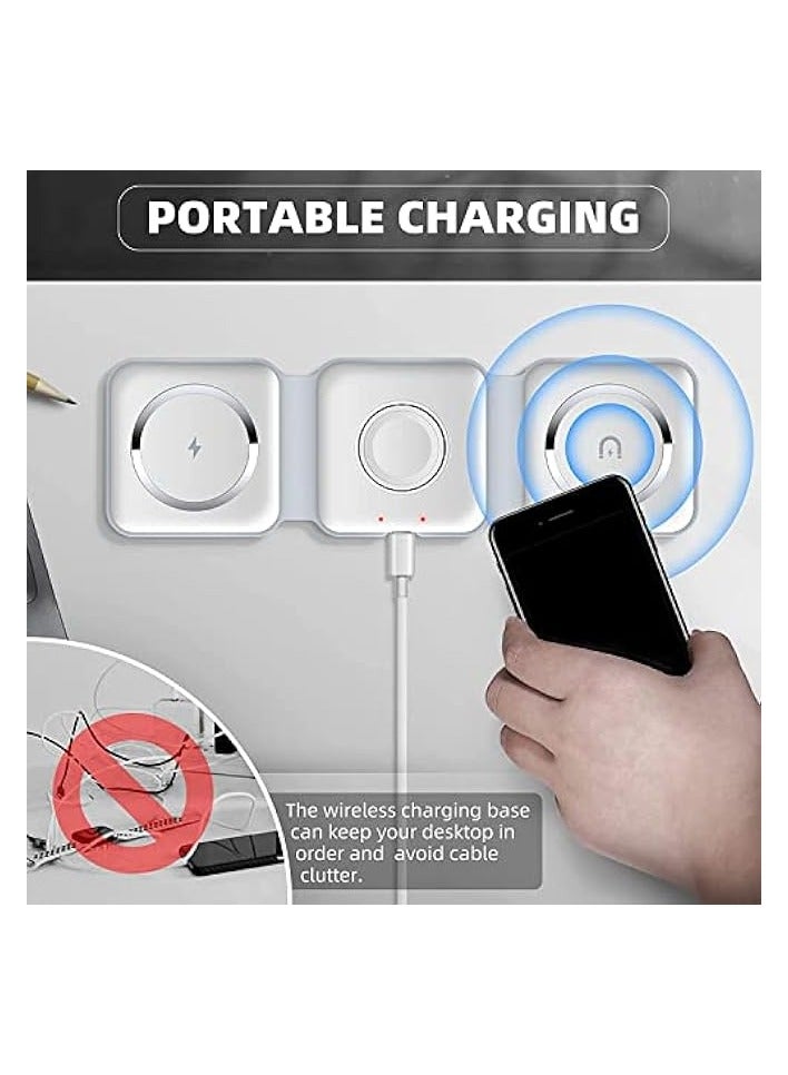 بادوم شاحن لاسلكي 3 في 1، قاعدة شحن مغناطيسية قابلة للطي، قاعدة شحن لاسلكية سريعة (أبيض) USB - Image 2