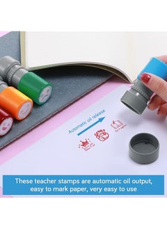 erorex 12Pcs Round Teacher Stamps For Grading Self Inking Rubber Stamps Mood Expressions And Comments Colorful Motivational Encouraging Stamp Set Teacher Review Stamp For Kids Education  - Image 3