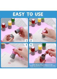 erorex 12Pcs Round Teacher Stamps For Grading Self Inking Rubber Stamps Mood Expressions And Comments Colorful Motivational Encouraging Stamp Set Teacher Review Stamp For Kids Education  - Image 4